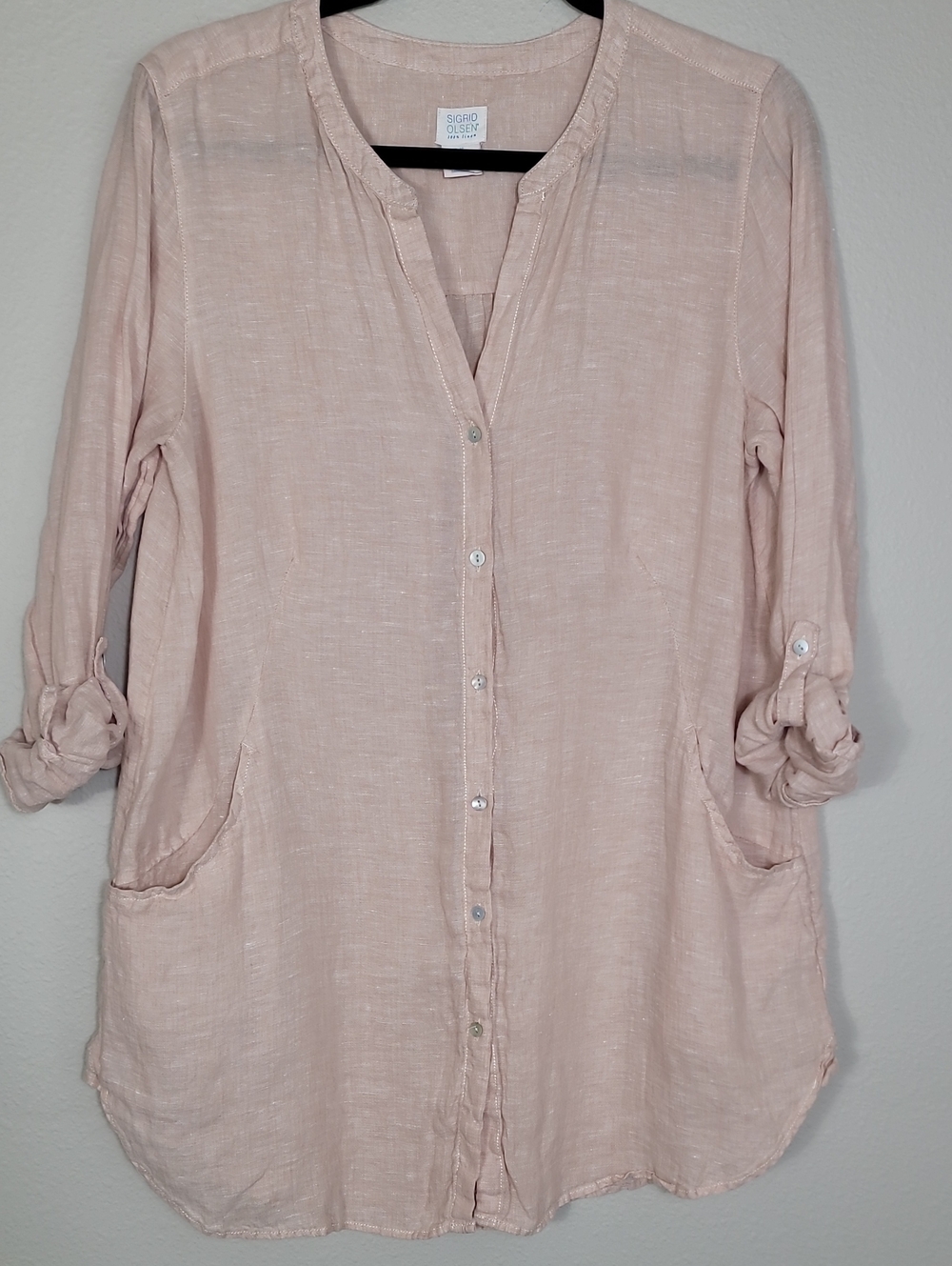 Sigrid Olsen 100% Linen Button Down Tunic Dress Size Medium